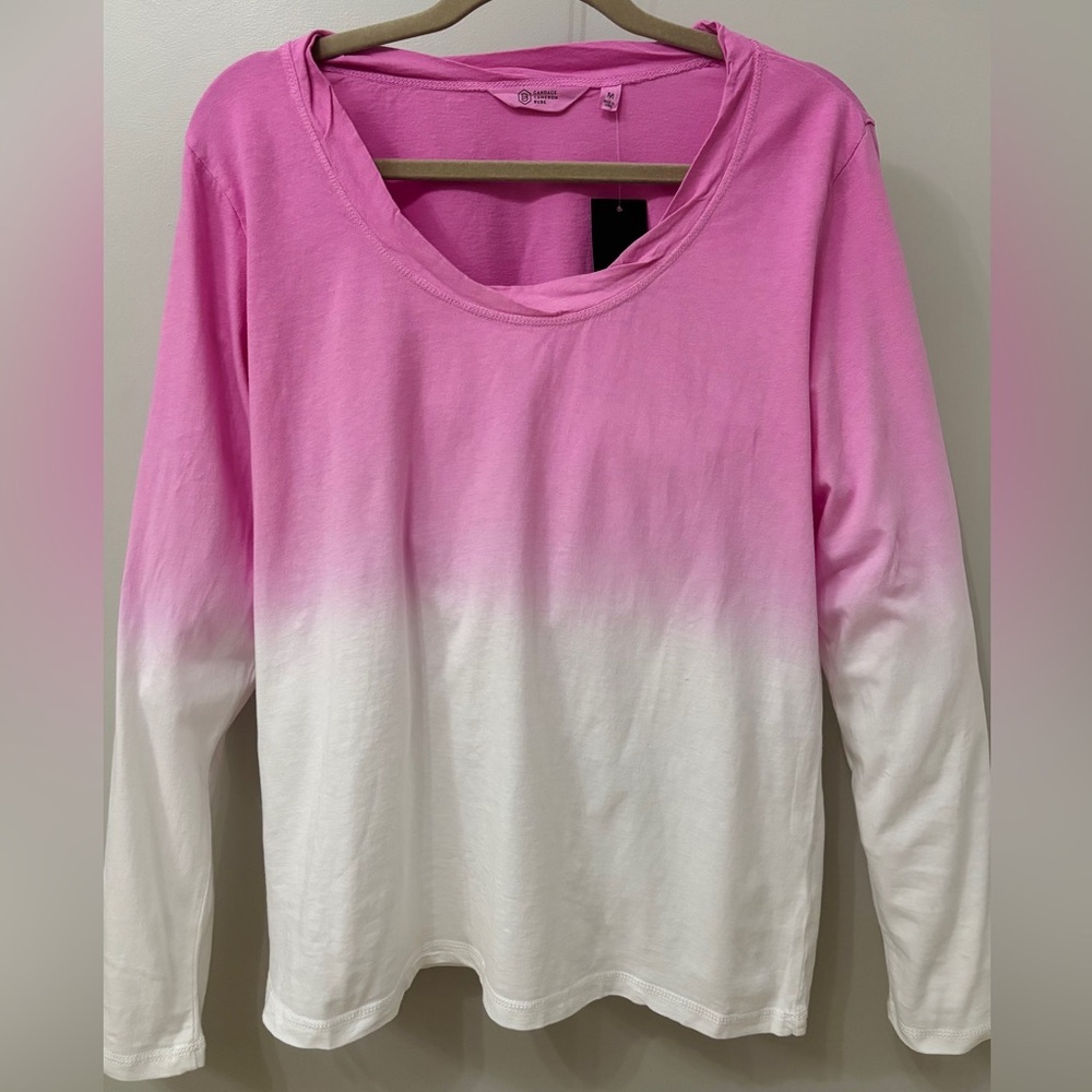 NWT Long Sleeve Scoop Neck Loose Fit Tee Pink/White Ombré  Medium - Picture 4 of 12
